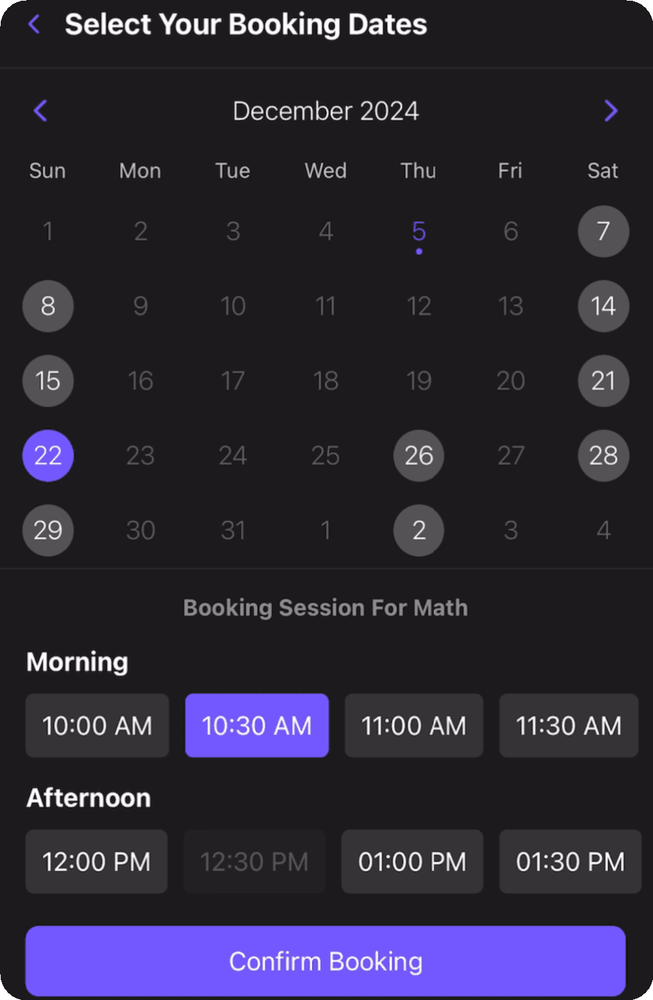 Tutor Scheduling mobile app screenshot